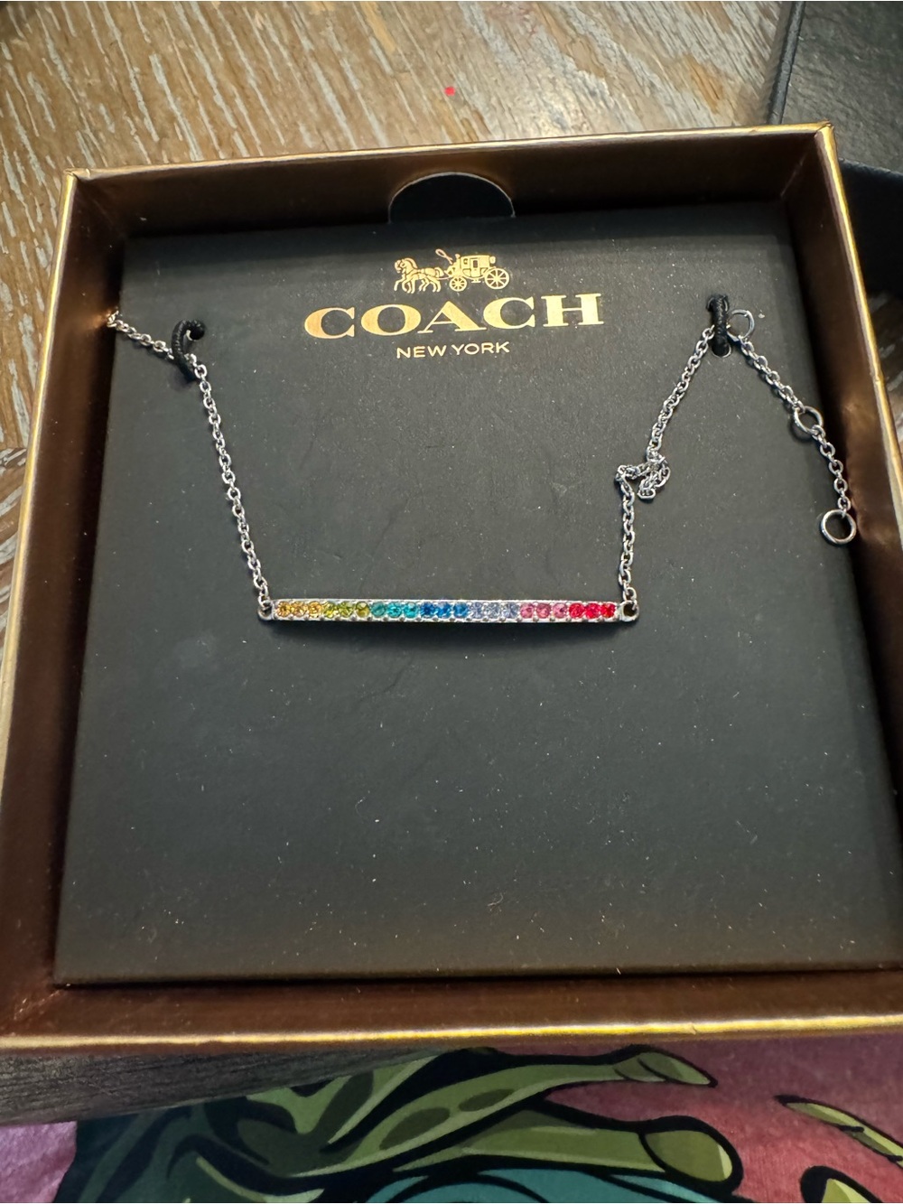 COACH Rainbow Crystal Bar Bracelet in Silver